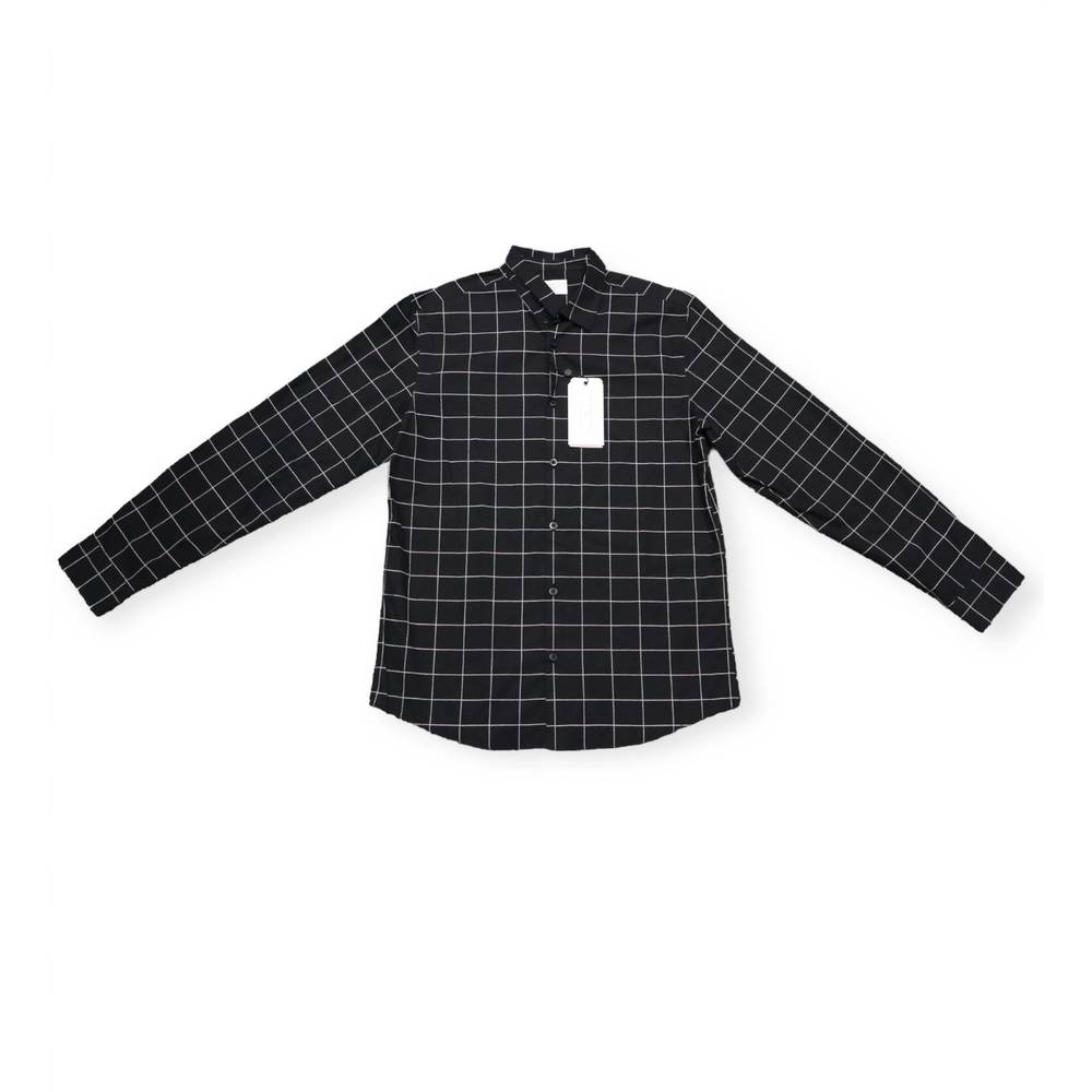 NEW SELECTED men's wogrid shirt long sleeve in checkered black